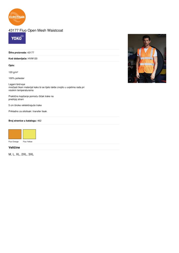REFLEKTIRAJUĆI, SIGURNOSNI PRSLUK_Fluo_Open_Mesh_Waistcoat