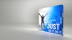 pop up stalak- tekstilna navlaka-platno sa tiskom, na alu stalku, 230 mm visine, širine cca 250- 600 cm